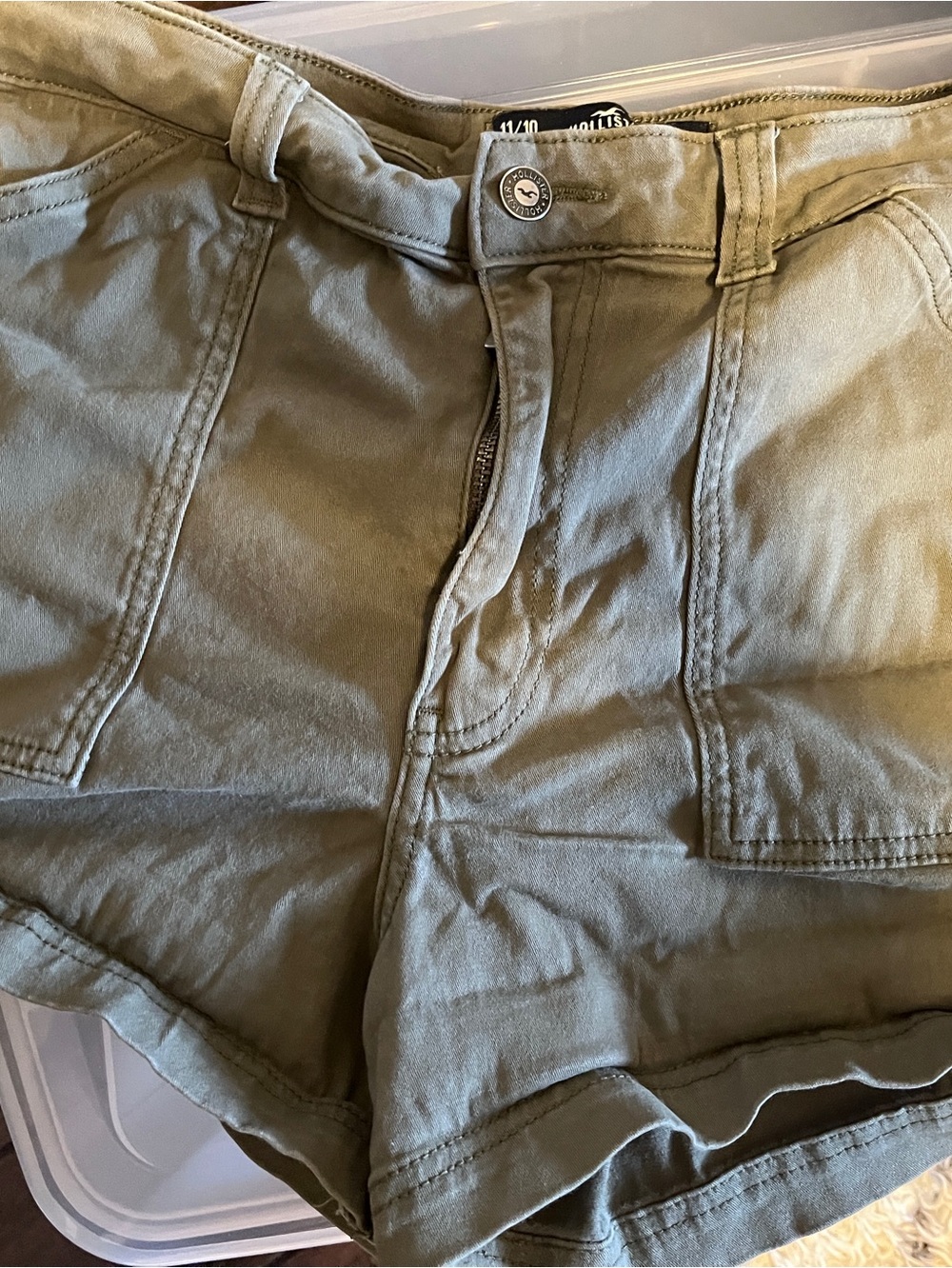 Hollister High-Waist Olive Green Utility Shorts